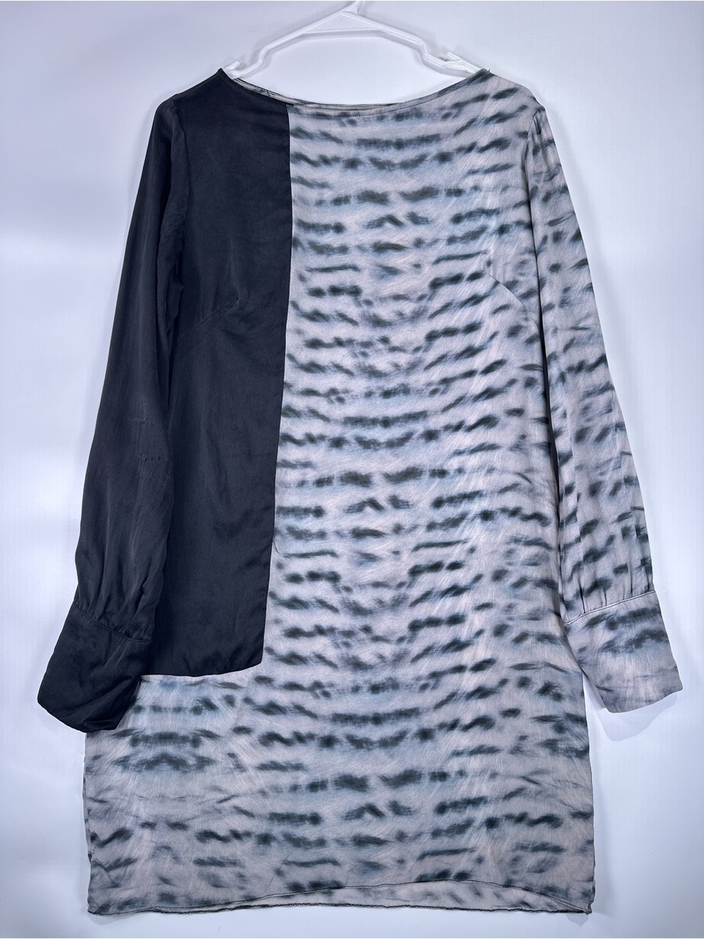 Animale Dress Long Sleeve Zipper Cuff Silk Colorblock Black Gray Med - Picture 2 of 9